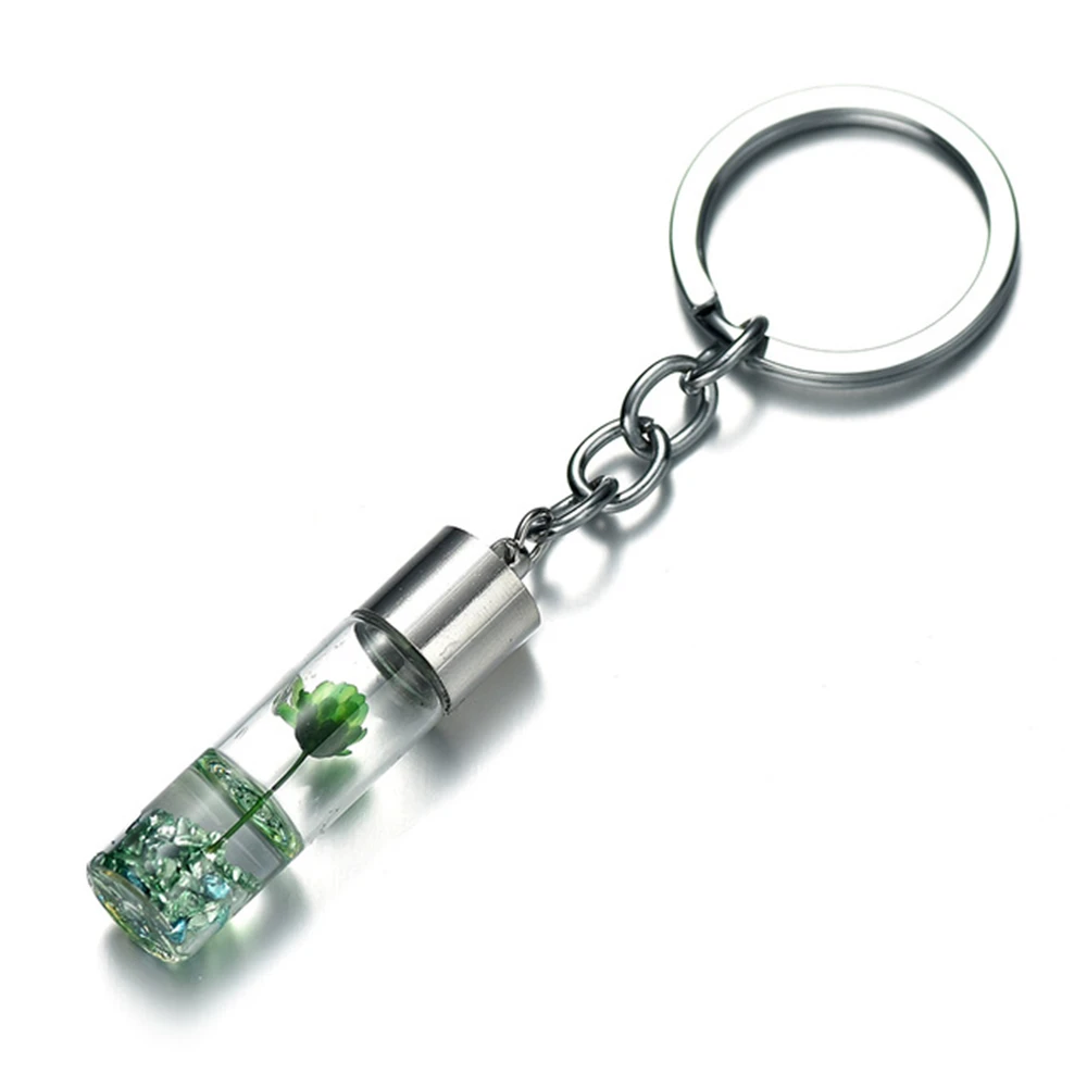 Key Chains Fashion Natural Eternal Flower Dried Flower Plants Wishing Bottle Key Holder Women Bags Accessories