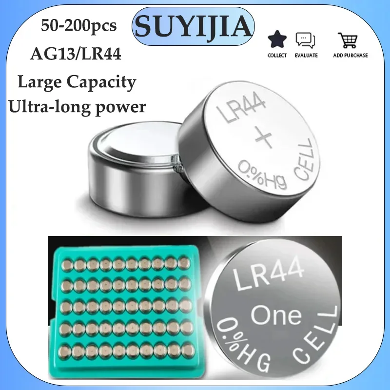 

50-200pieces AG13/LR44 1.5V Alkaline Button Battery 165mAh Suitable for Watches Cars Wind Turbines Toys Calculator Batteries New