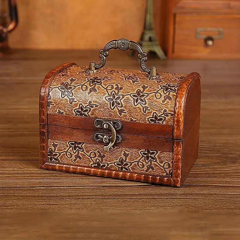 Boîte De Rangement De Bijoux En Bois De Style Vintage, Décoration De La Maison De Conteneur De Bibelots Classiques De Style Européen Antique(Single Hole Lock