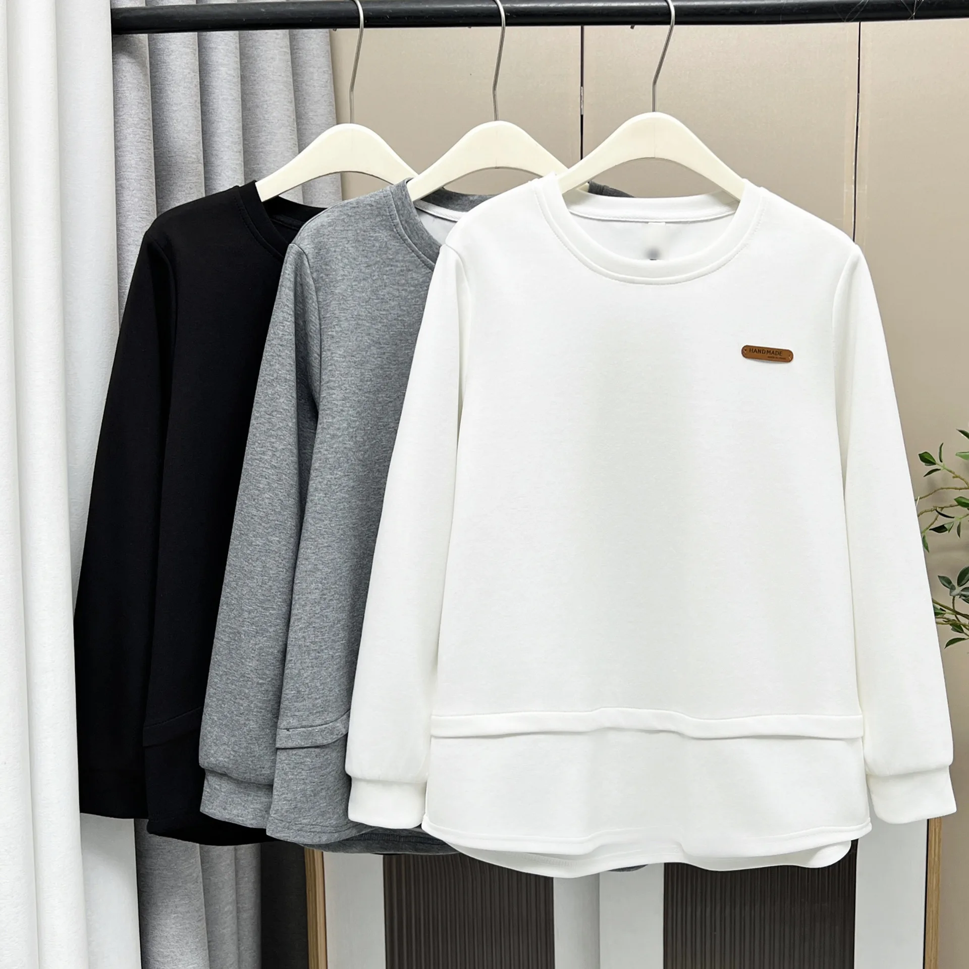 XXXXL Fashion Plus Size Women's Sweatshirts Autumn New Simple Casual Labeled Fake 2 Pieces Long Sleeved Top 633