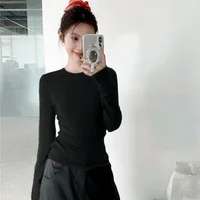 Slim Fit Long Sleeve Women's Base Shirt Inner Wear T-Shirt Korean Style White Velvet Autumn Winter Essential Shirt