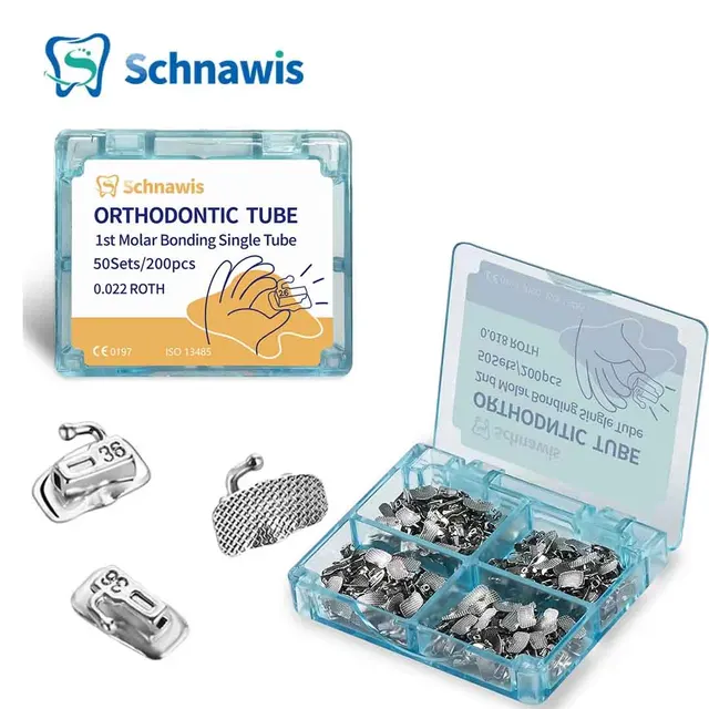 200Pcs Dental Orthodontics Bonding Buccal Tubes 1st 2nd Molar Bondable Non-Convertible Buccal Tube Mesh Base Roth / MBT 0.022