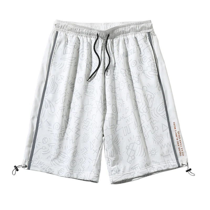 Reflective Strip Splicing High Street Pants Men's 2022 Summer New Fashion Brand Printed Shorts Men Shorts Male Knee Length black casual shorts Casual Shorts