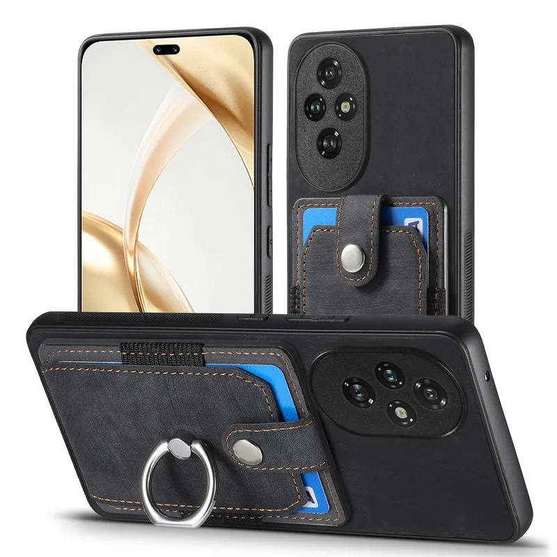 Luxury Leather Card Ring Magnet Back Case - Premium 5G Smart Cover