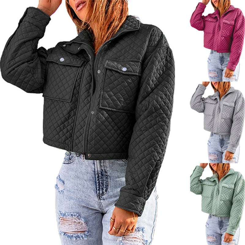 

Casual Long Sleeve Short Jackets for Women Loose Zipper Winter Coats Female Turn-Down Collar Tops New In Outerwear Clothing