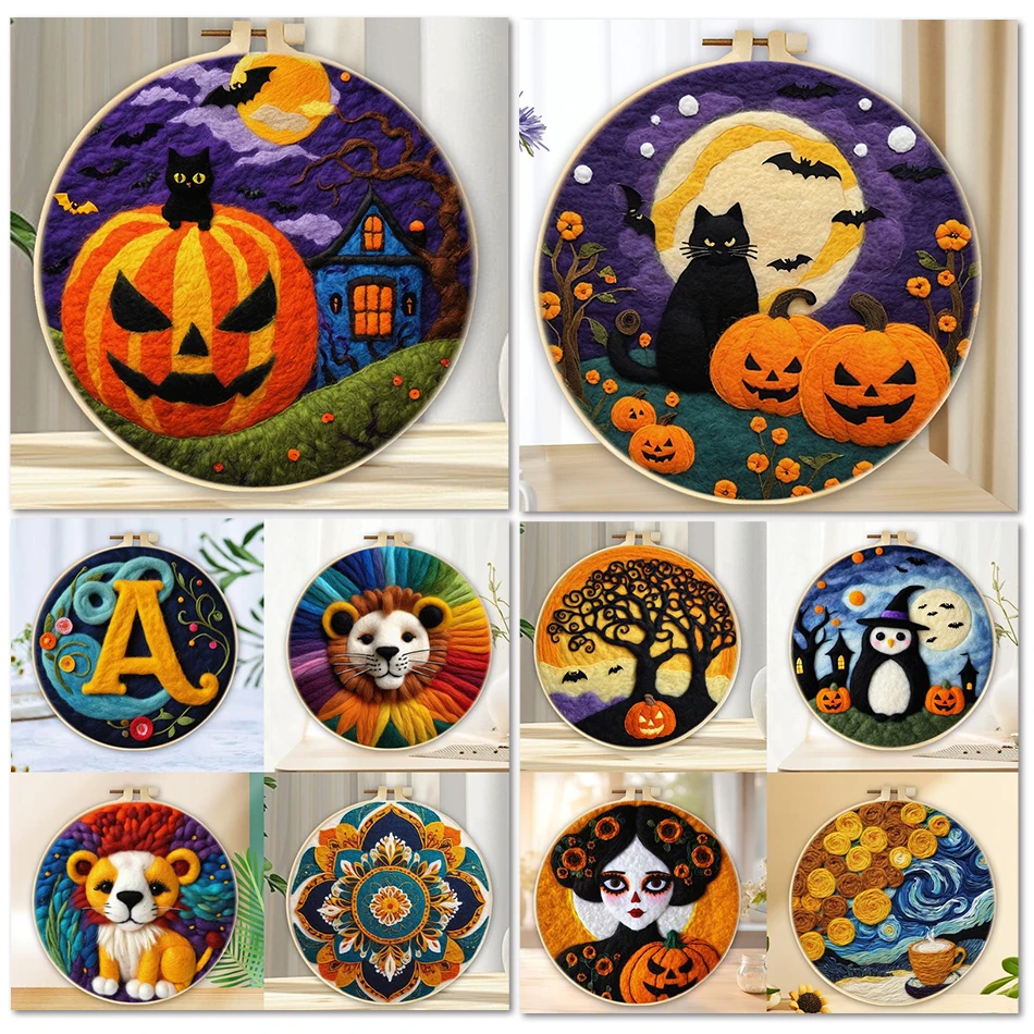 GATYZTORY Wool Felting Painting For Adults Needle Wool Painting Pumpkin, Halloween Landscape Handmade Home Decor