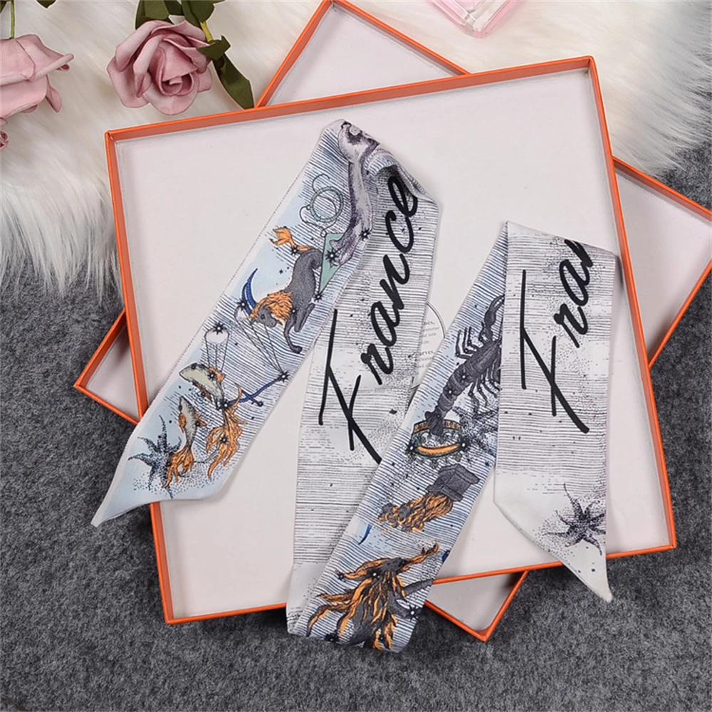 Lengthened Silk Scarf Bag Tie Ladies Neck Body Scarf Headband Square Scarf Horse Print Brand Ladies Ribbon Fall 2025 2
