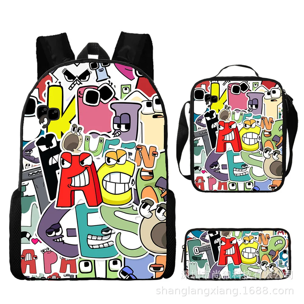 

3PC Alphabet Legend Cartoon Digital Printing Schoolbag Alphabet Lore Satchel Children's Gifts Anime Cartoon School Bag Mochila