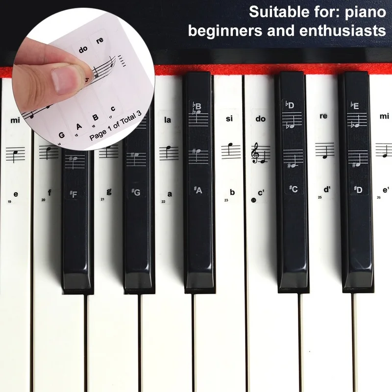 Piano Stickers 54/61/88 Key Transparent PVC Keyboard Stave Electronic Name Note Sticker Accessories piano stickers