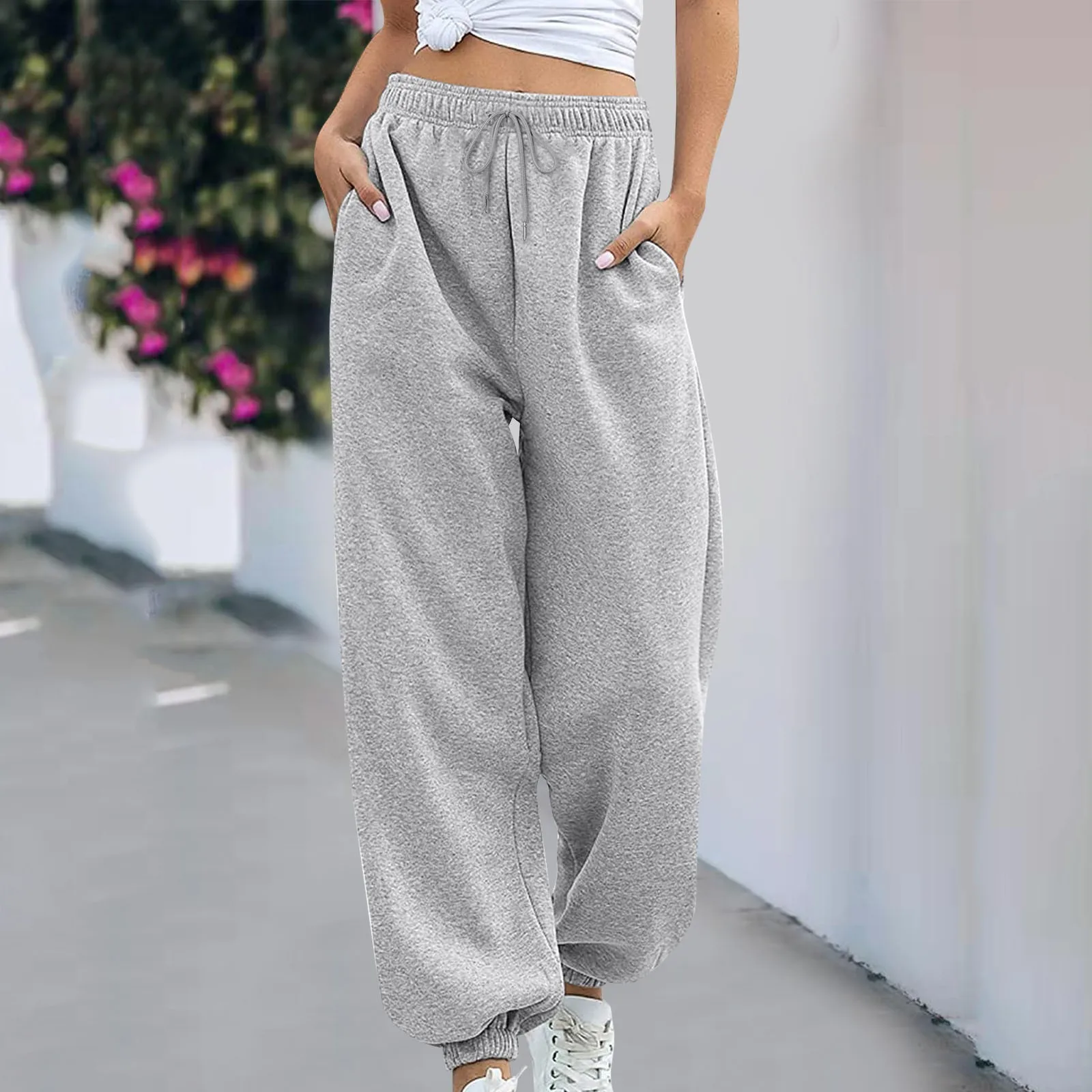 Women Sweatpant Autumn Winter Thicken Solid Elastic High Waist Trousers Hip Hop Oversized Baggy Thermal Comfortable Sports Pants