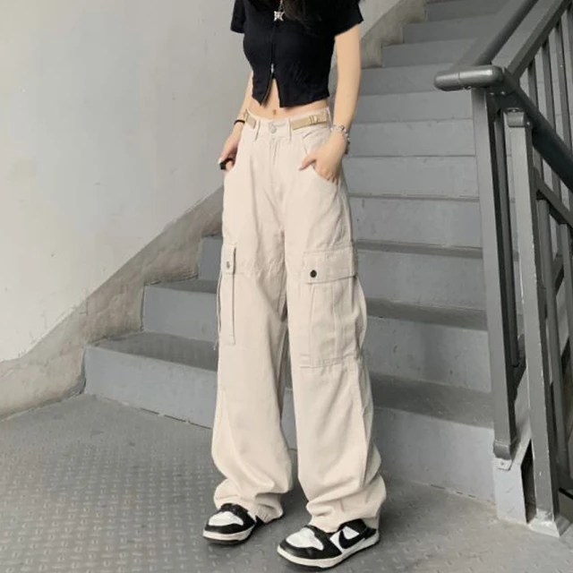Straight Cargo Pants For Women Spring Summer Chic Wide Leg Pockets Long  Pants Lady BF Style Hip Hop Cargo Trousers - AliExpress