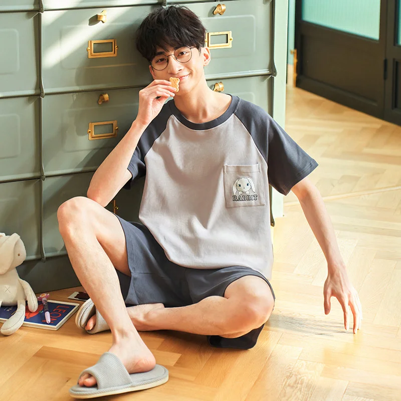 2022 New Men's Straw Pure Cotton Short Sleeved Shorts Run!  Summary  Version Leisure Loose Large Size Home Clothes Suit