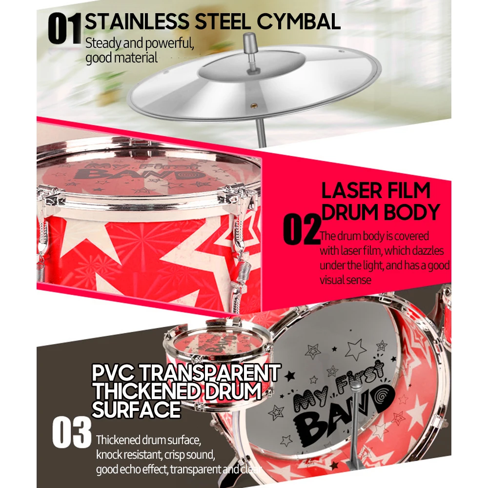 DREAMADE Kinderschlagzeug Set - Komplettes Trommel Set Mit Hocker Für Kinder Ab 3 Jahre