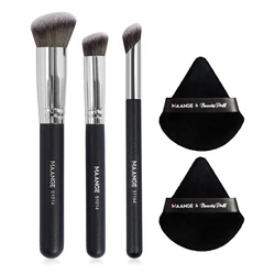 Maange 5-Piece Premium Makeup Brush & Puff Set (Black Silver)