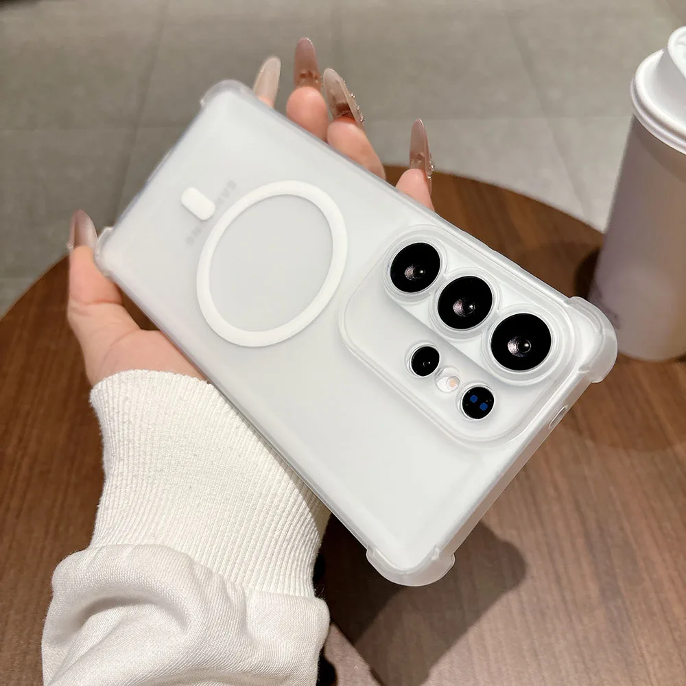 Shockproof Matte Translucent Silicone Soft Case with Magnetic Magsafe-Compatible Shell