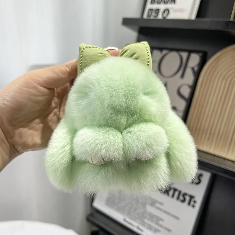 작은 토끼 키 체인, 푹신한 인조 모피 토끼 키 체인, 사랑스러운 봉제 토끼 인형, DIY 핸드백 또는 어린이용 배낭 장식