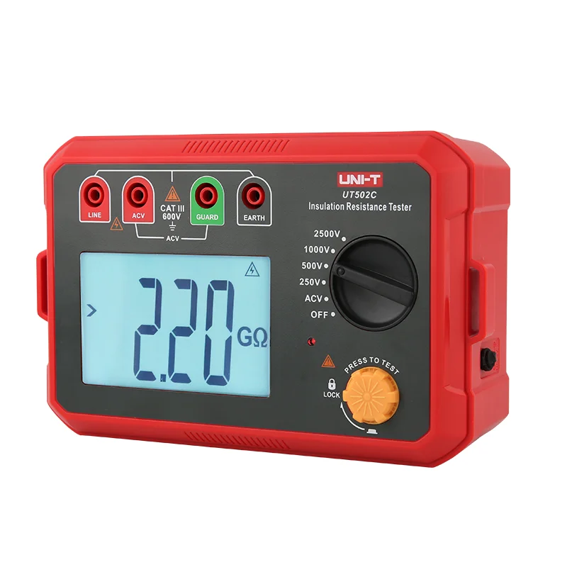 UNI-T UT502C Insulation Resistance Tester Auto Range 2500V Earth Ground Resistance Voltage Tester Megohmmeter Backlight