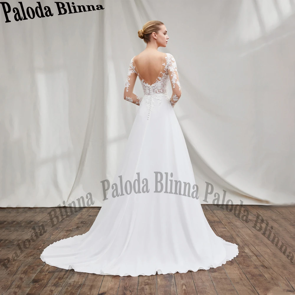 Paloda Radiant Backless Wedding Dress Long Sleeves Women Lace Appliques Strapless Engagement Party Vestidos De Novia Customised 2