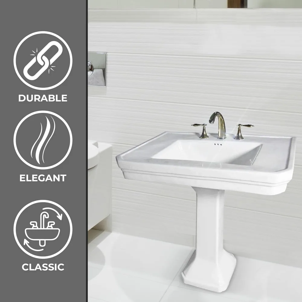 Bathroom Sink in White, Heavy Duty Pre-Drilled Widespread Faucet Holes with Overflow And Stain Resistant, bathroom sink 5