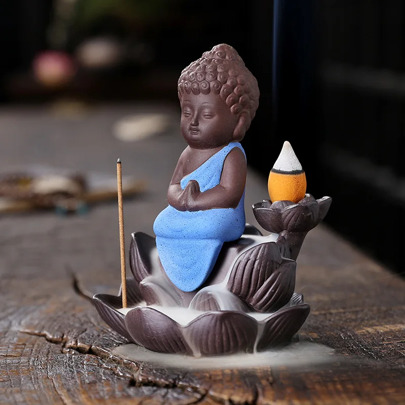 Creative Purple Clay Zen Buddha Backflow Incense Burner Lotus Incense Stick Holder, Aromatherapy Home Decor Censer - No Incense
