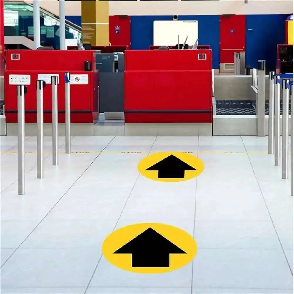5pcs/set 30cm Arrow Printing Distance Marker Ground Signs Distancing Floor Sticker Round Safety Sign