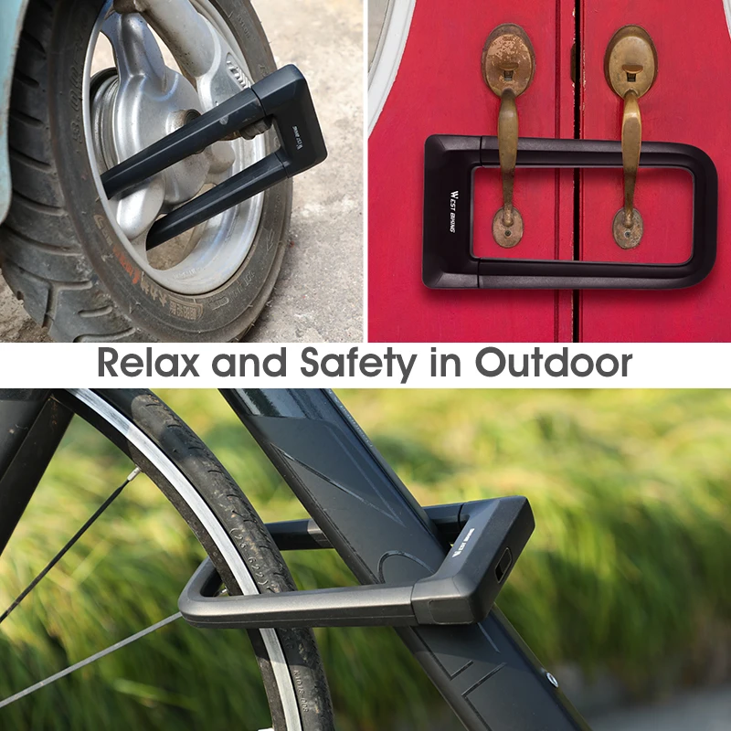 WEST BIKING Bicycle U-lock Thicken Zinc Alloy Anti-theft Safety Lock Motorcycle E-bike Scooter Bike Lock Cycling Accessories