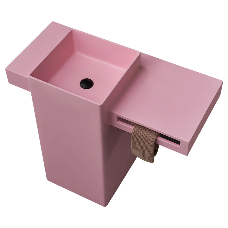 

Hxl Pedestal Basin One-Piece Floor-Standing Wash Basin Corian Artificial Stone Pink Wash Basin