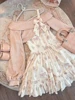 Sweet Bow Corduroy Long Sleeve Tops Women+ Y2k Gentle Slim Waist Bottoming Camisole Floral Dress Spring New Two Piece Sets 1