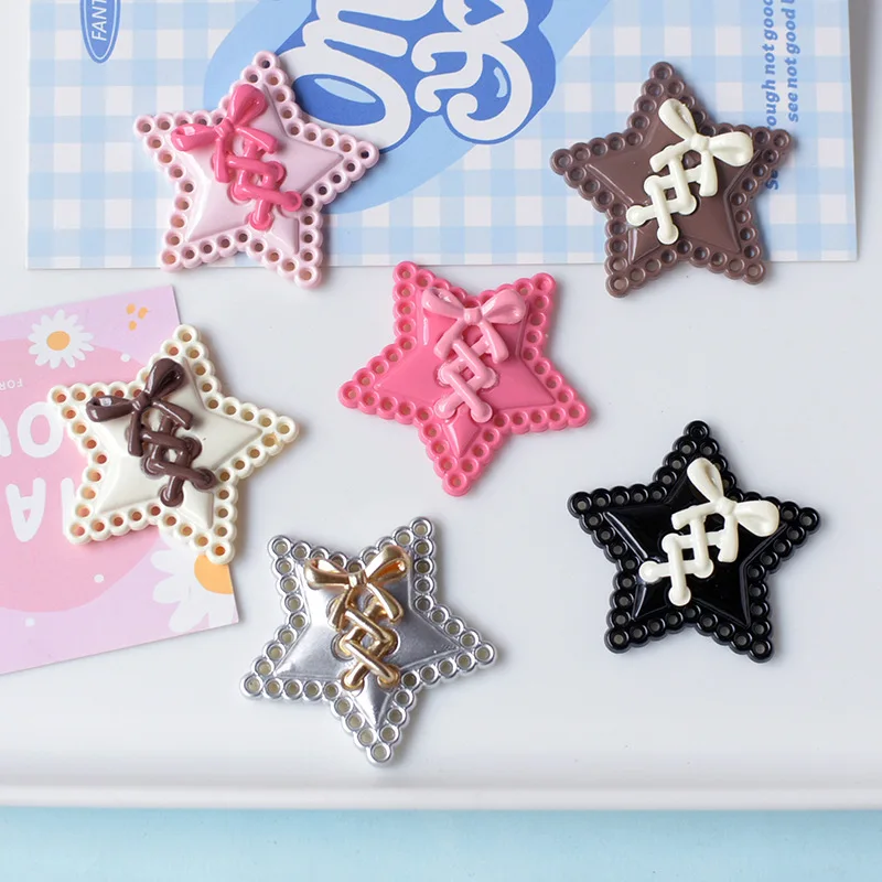 5PCS 달콤한 멋진 활 심장 스타 수지 장식 액세서리 매력 헤어 클립 정크 전화 케이스 노트북 DIY 재료 수제 공예