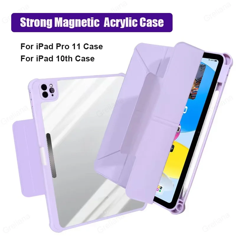 

Y-Fold Case For Ipad 10th Gen Air 5 4 Pro 11 2022 2021 Mini 6 Acrylic Cover With Pencil Holder For iPad 10.2 9th 8th 7th Gen