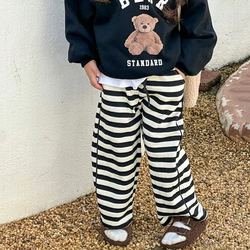 

2023 Autumn New Children's Striped Casual Pants Boys and Girls Western Style Korean Style Loose Trousers All-Matching Pants