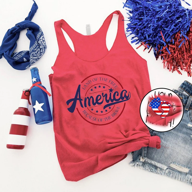 

Land of The Free Because of The Brave Women Top Tank Land of The Free Women Clothing Casual Brave Shirt Women New L