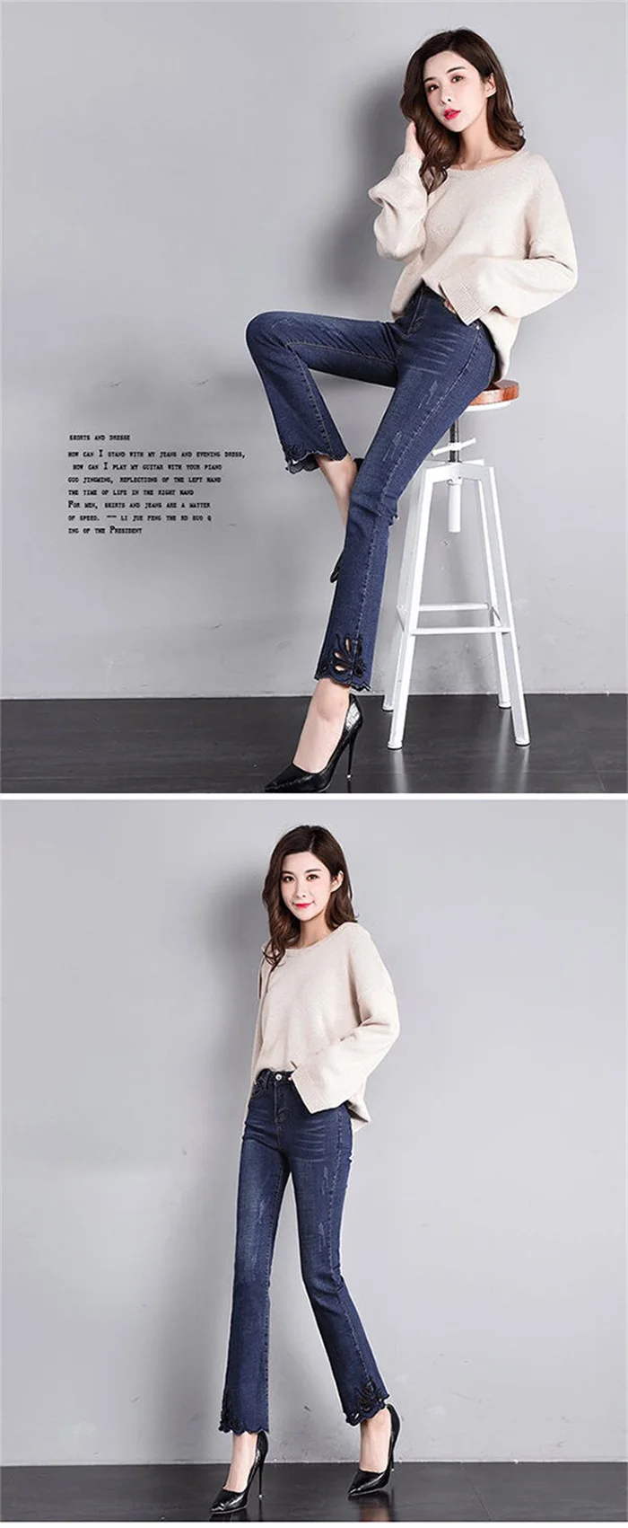 tommy jeans Chic Embroidery Flare Jeans Women Chinese Style Elegant Slim Denim Pants Ankle Length Fashion Bell-Bottomed Pants Skinny Jeans black ripped jeans