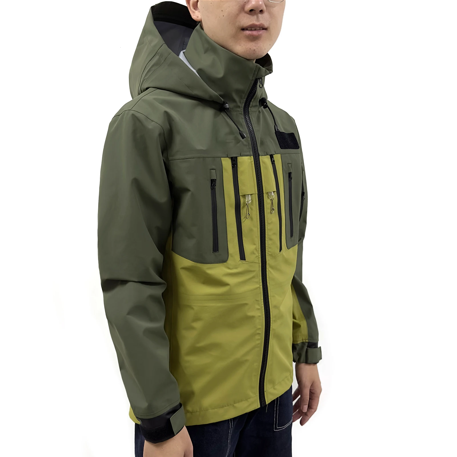 Men's Waterproof Jacket with Hood Fly Fishing Breathable and Windproof Hiking Outdoor Sport Coat