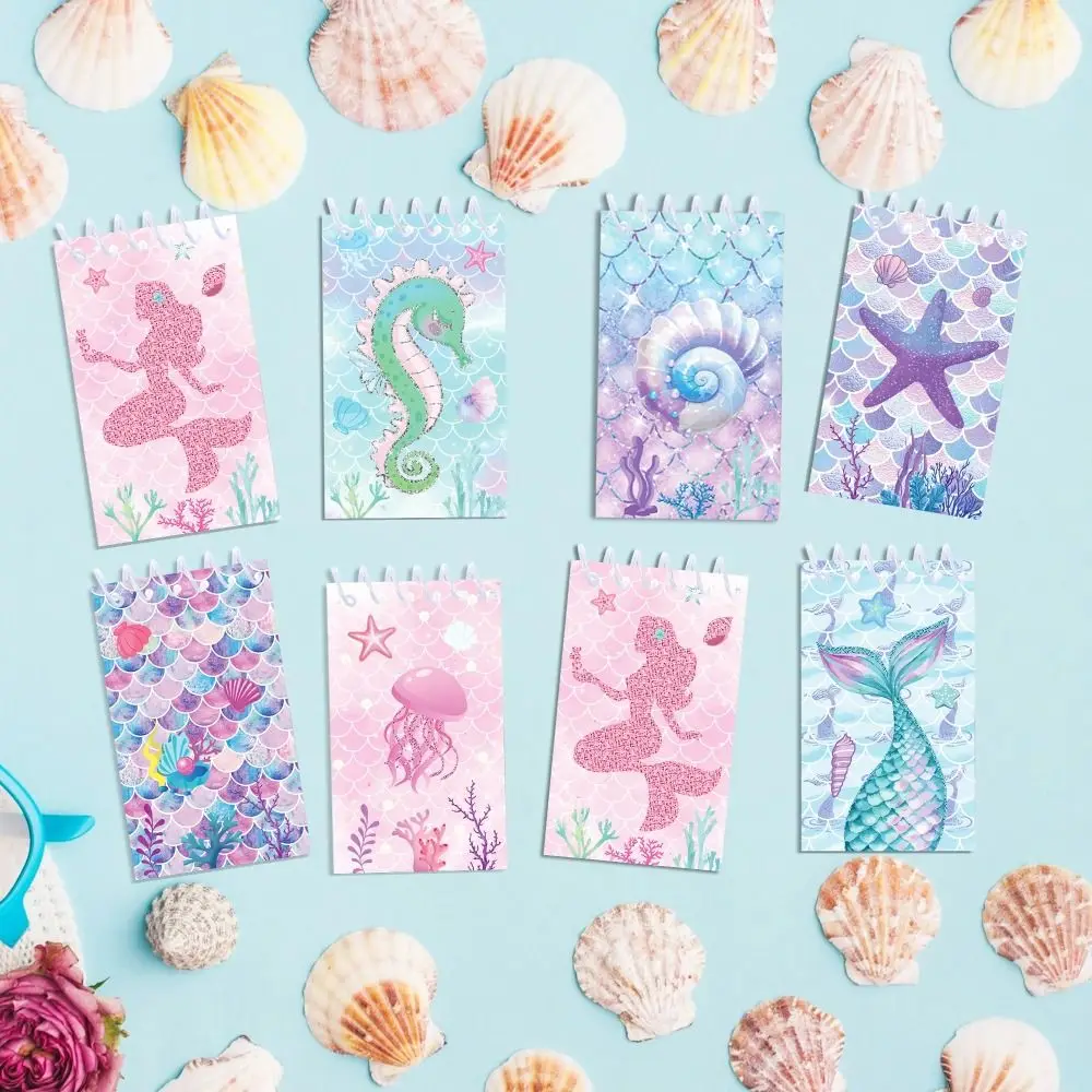 8pcs 새로운 인어 테마 포켓 노트 편지지 Tearable 코일 소책자 미니 휴대용 메모장