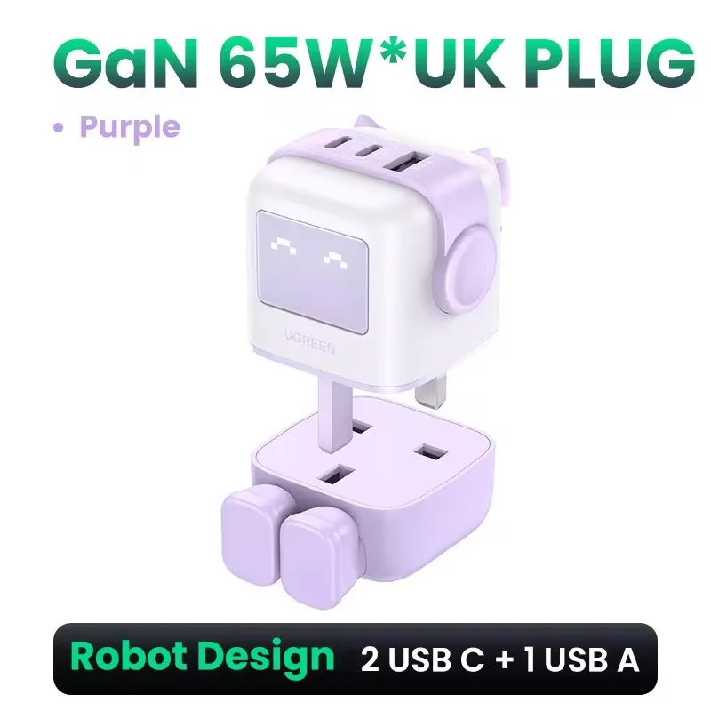 thumbnail image 1 of ¡Nuevo! Cargador UGREEN GaN de 65 W con diseño de robot, carga rápida 4.0 3.0 PPS PD, cargador rápido para iPhone 16, 15, 14 Pro, MacBook, portátil y tableta, 1 of 5