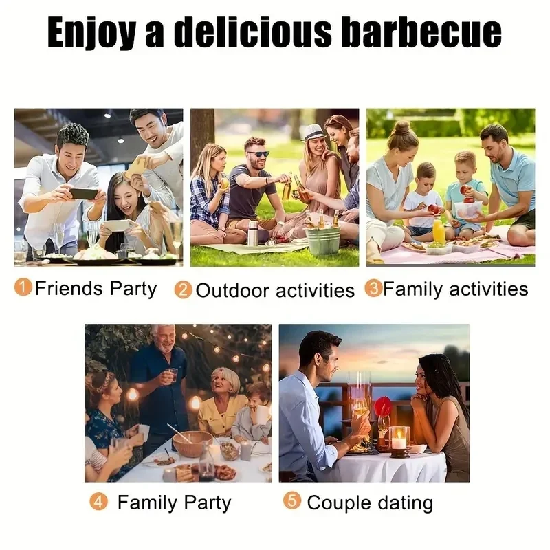 12Pcs Stainless Steel Barbecue Skewers Long Handle 55cm Wooden Barbecue Handle Large Flat Stick Outdoor Picnic Tools