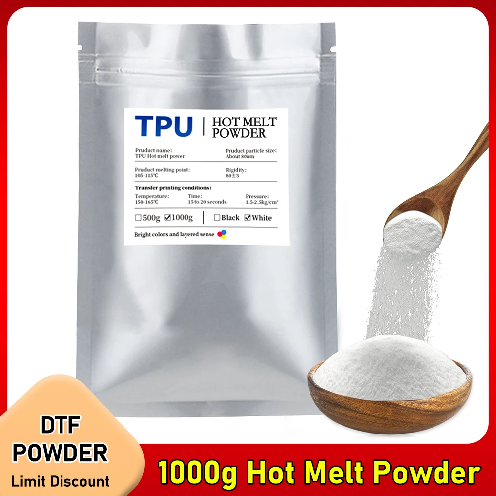 

DTF Powder 1000G/35.3 oz White Digital Transfer Hot Melt Adhesive Pretreat Powder for DTF Printer Direct Print on All Fabric