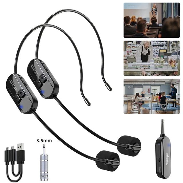 Sistema de auriculares inalámbricos de micrófono FM portátil Amplificador  de voz Enchufe de salida de 1/4 pulgadas con transmisor de petaca Receptor  para maestro Altavoz Yoga Instruir