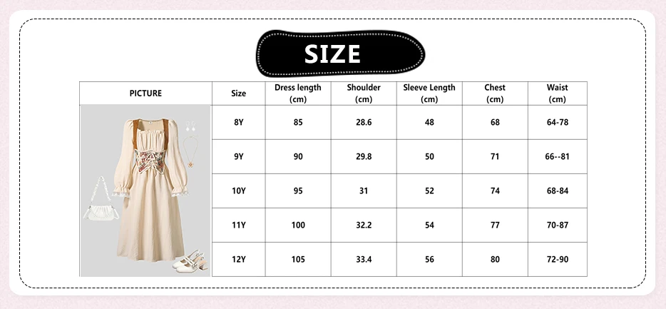 2023 herbst Neue Kinder Kleidung Mädchen Prinzessin Kleid Einfarbig Beige Quadrate Kragen Langarm Strappy A-line Kleid Für Mädchen – Detail 1
