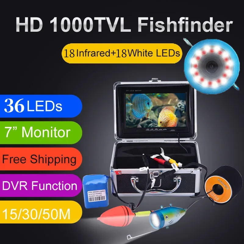 Winter Underwater Camera for Fishing 36 Switchable LEDs,SYANSPAN F01B Video Fish Finder camera 7"Monitor