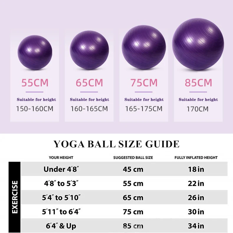 PVC Fitness Balls Yoga Ball Thickened Explosion-proof Exercise Home Gym Pilates Equipment Balance Ball 45cm/55cm/65cm/75cm