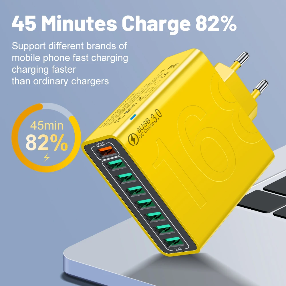 8 Ports 2.4A Fast USB Charger QC 3.0 Quick Charger Fast Charging Wall USB Charger Phone Adapter for iPhone Samsung Xiaomi Travel