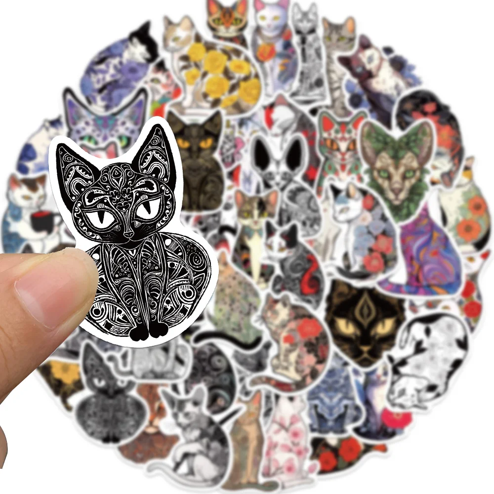 

50Pcs Cartoon Tattoo Cat Stickers for Suitcase Laptop Phone Pad Box Handmade Goth Sticker Scrapbooking Material Craft Supplies