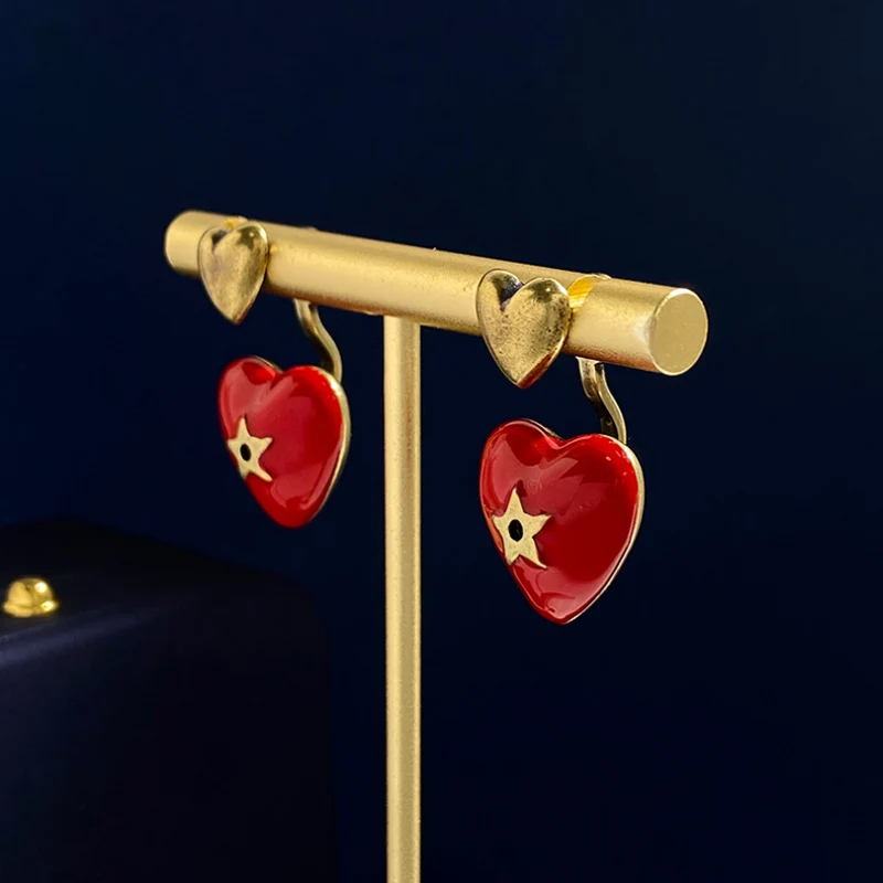 Donia Jewelry Fashion Enamel Heart Titanium Steel Micro AAA Zircon Earrings Silver Needle Luxury Five-Pointed Star Accessories.