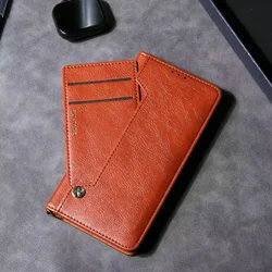 Luxury Leather Flip Wallet Magnetic Phone Cover with Stand and Card Holder - iPhone 15 Plus (Brown)