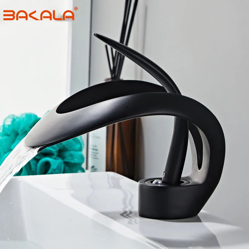 Basin Faucet Bathroom Faucet Black Bathroom Basin Taps Single Handle Waterfall Faucet Solid Brass Basin Mixer Taps Creative Hollowed Out Design Water Tap