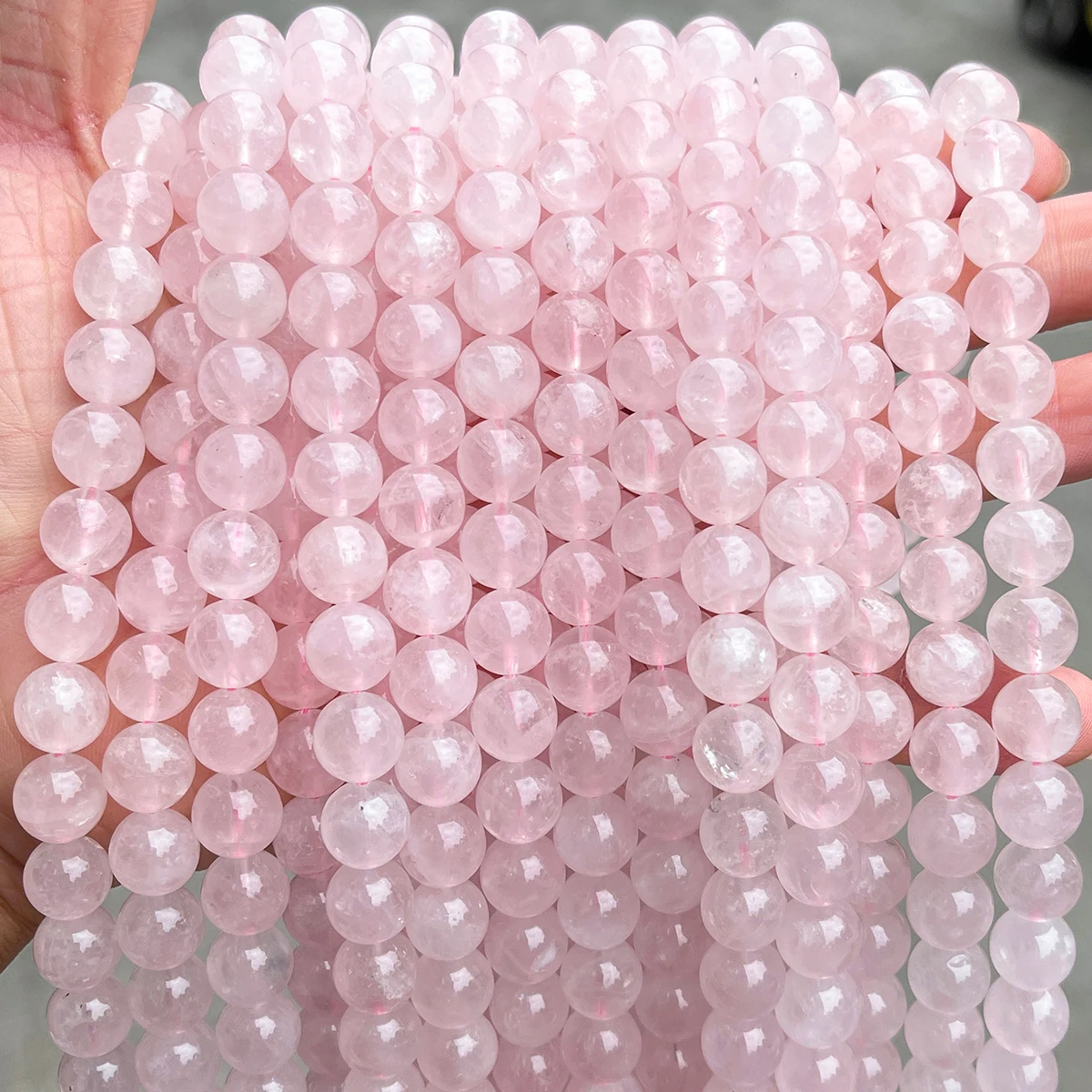 Großhandel Naturstein Rosenquarz Perle Runde lose Distanzperle 4 6 8 10 mm für Schmuckherstellung DIY Armband Halskette Zubehör – Detail 7