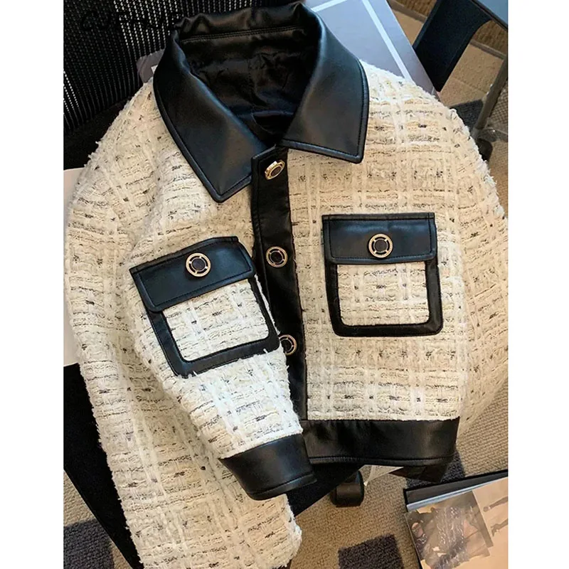 

Женский твидовый пиджак с контрастной строчкой, модный шерстяной Блейзер в клетку, однобортный, верхняя одежда для осени