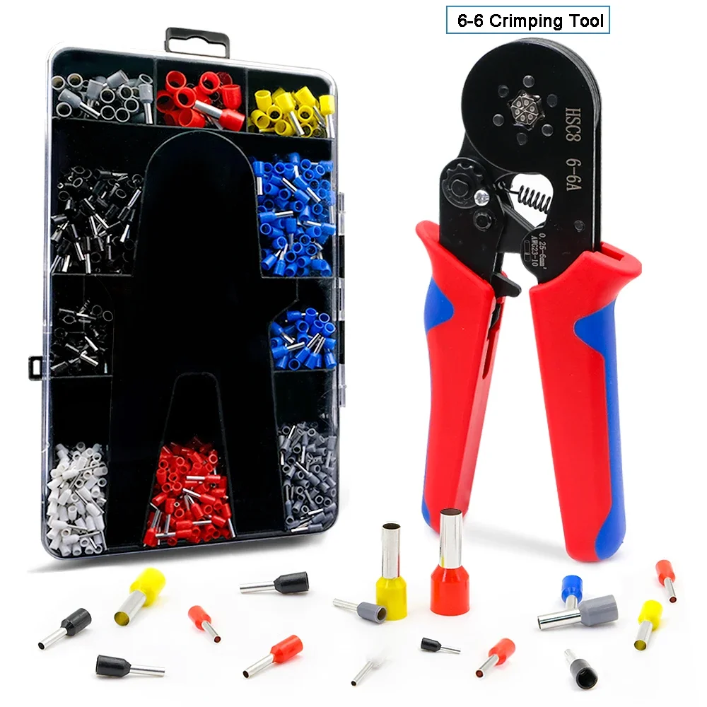 HSC8 Cable Wire Crimper Crimping Tool Plier Set 6-4/6A 23-7AWG Self Adjustable 1200Pcs Cord End Bootlace Ferrules Terminals Kit electrical wire terminal